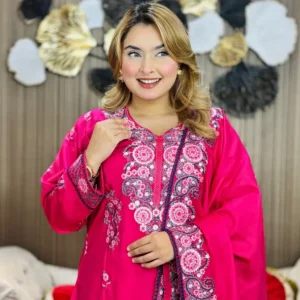 প্রিমিয়াম এম্বটারি থ্রি পিস (রানি গোলাপি)